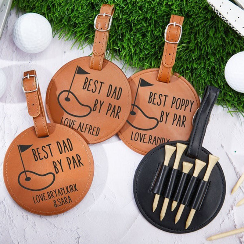 Personalised Monogram Golf Bag Tag Tee Holder Custom Leather Golf
