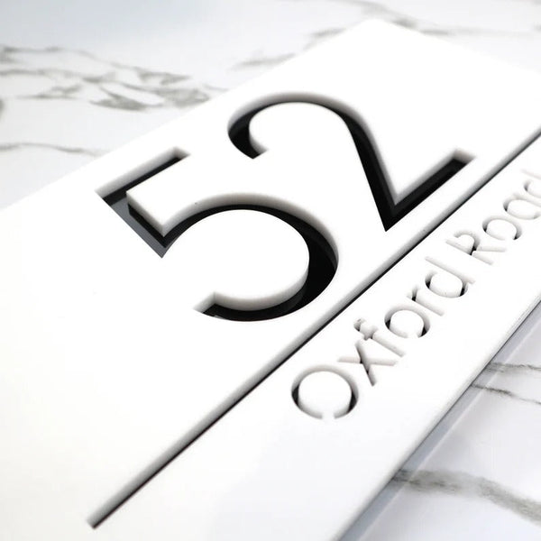 Laser Cut Matt White & Black Mirror Personalised Door Numbers House Sign Plaques Number