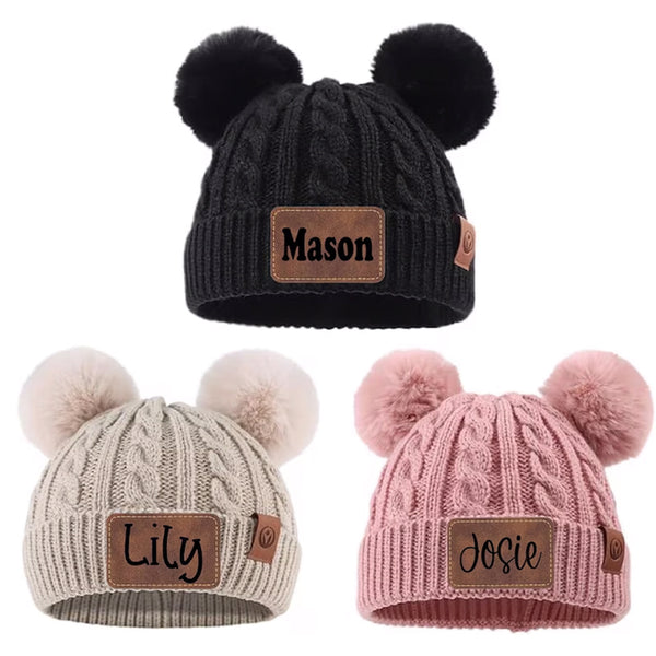 Personalized Baby Beanie with Double Poms