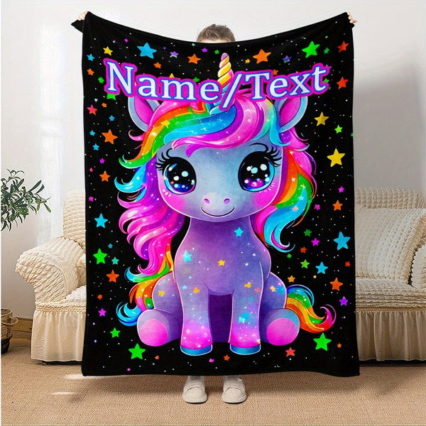 Custom Name, Cartoon Cute Unicorn, Women Like HD Print Blanket