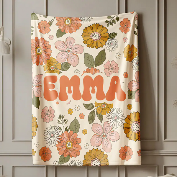Personalized Custom Kids Flower Blanket , Blanket with Name