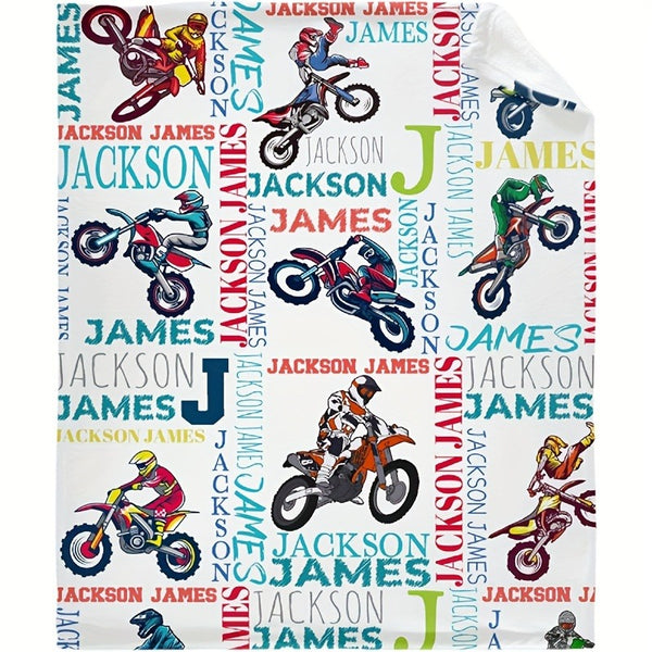 Text Customized Motorcycle Print Fleece Blanket