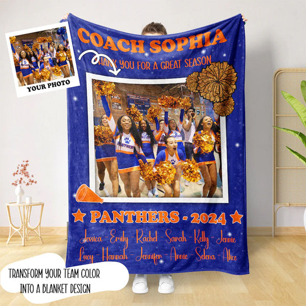 Personalized Cheerleading Blanket for Coach - Custom Colors