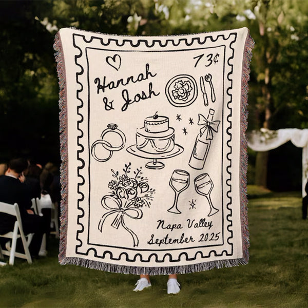 Custom Napa Valley Wedding Blanket, Personalized Woven Throw