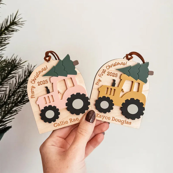 Baby's First Christmas Ornament 2025, Personalized Tractor Baby Christmas Ornament