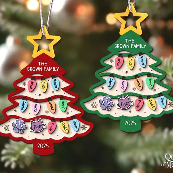 Personalized Family Tree Ornament 2025, Custom Family With Pet Ornament