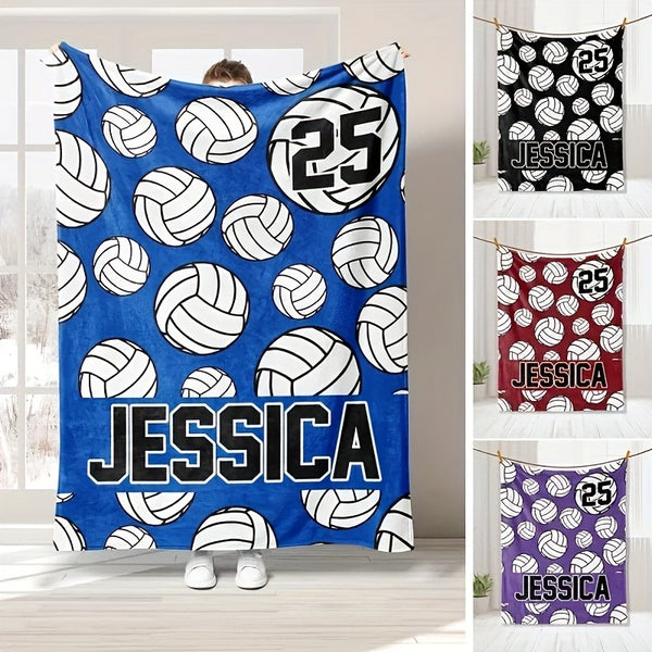 Custom Volleyball Throw Blanket with Name and Number