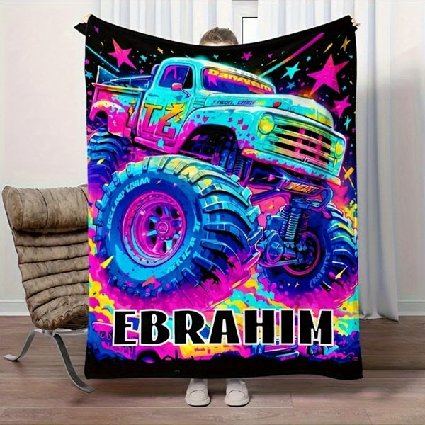 Customized Colorful Monster Truck Print Plush Blanket