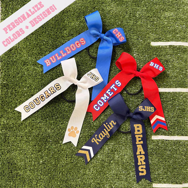 Cheer Game Day Long Tail Hair Bow, Personalized with your team colors and name