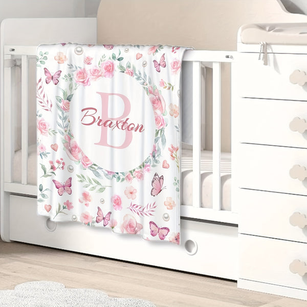 Personalized Butterfly and Floral Print Blanket