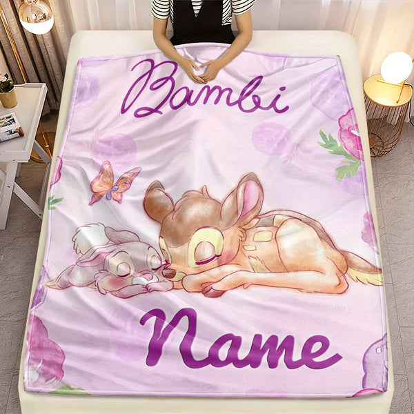 Custom Name Bambi Blanket - Soft & Warm Flannel Throw with Bambi & Thumper Design