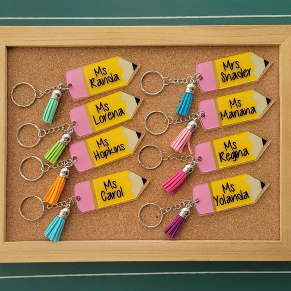 Personalized Pencil Keychain, Teacher Name School Appreciation Gift