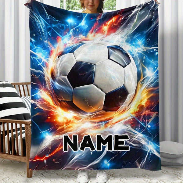 Custom Name Soccer Blanket – Soft Flannel Throw with Vibrant Digital Printing