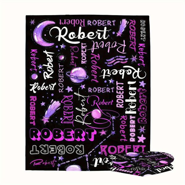 Custom Name Flannel Blanket - Personalized Celestial Design with Stars