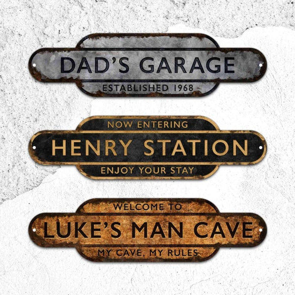 Railway Station Custom Sign, Rusty Personalized Sign