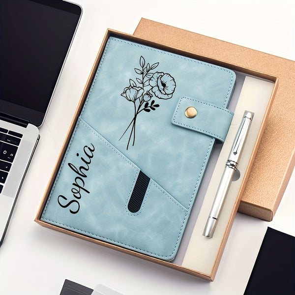 Personalized A5 Lined Leather Notebook, Customizable Sticky Note Style