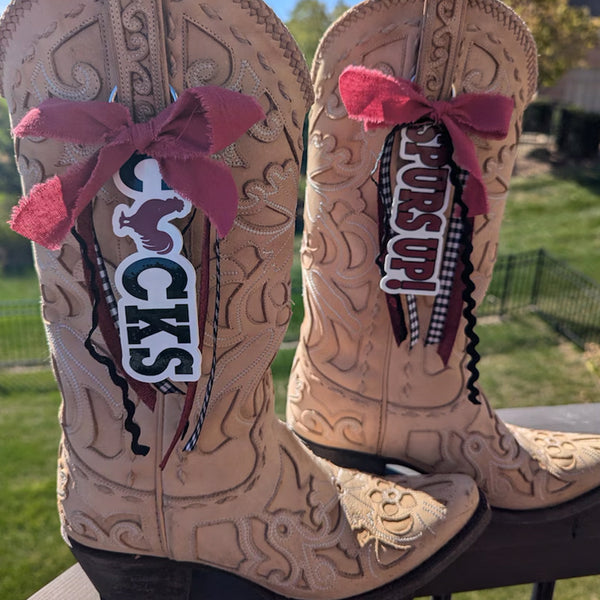 Custom College GameDay Boot Clips with Bows & Ribbons (Pair)