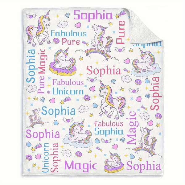 Personalized Pink Unicorn Flannel Fleece Blanket