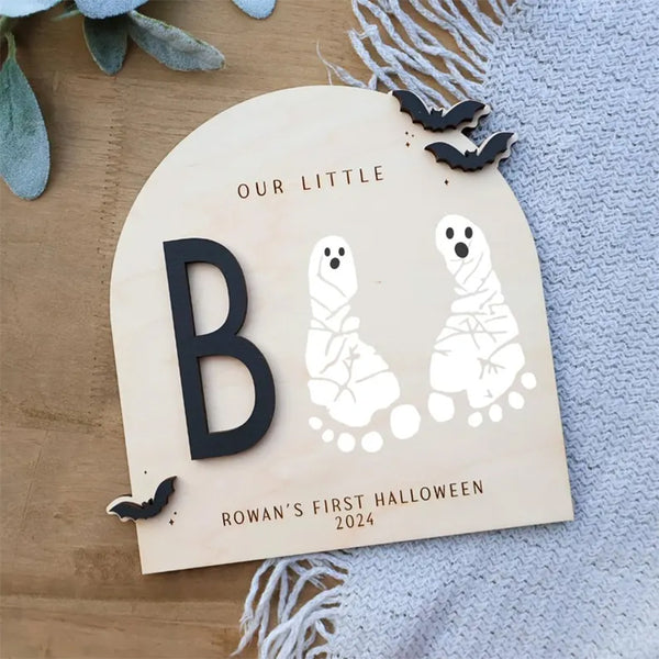 DIY Footprint Art, Baby's First Halloween, My Little Boo Sign