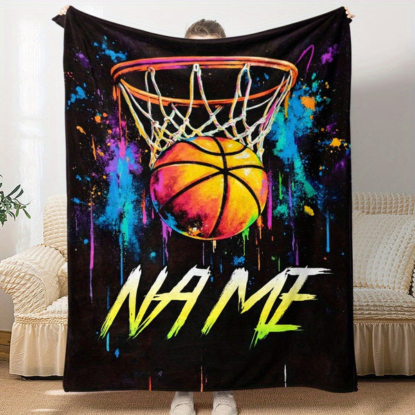 Custom Name Basketball Blanket – Soft Flannel Throw with Vibrant Digital Print