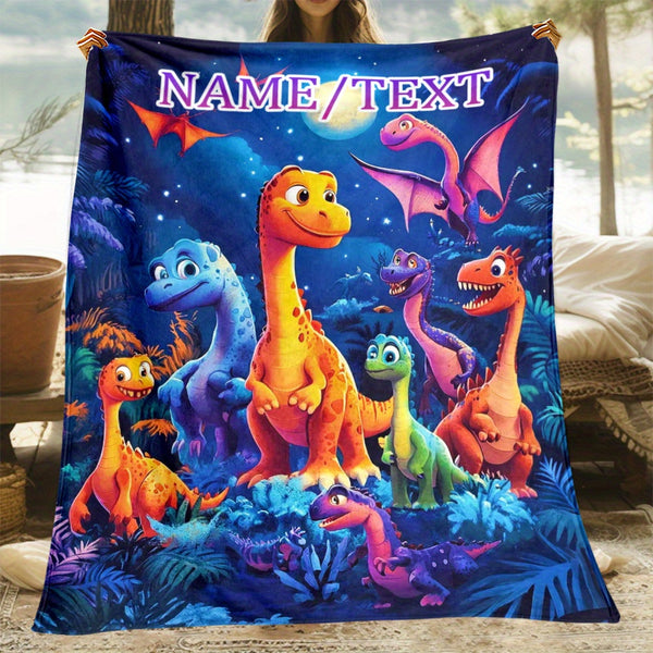Cozy Customizable Cartoon Dinosaur Flannel Throw Blanket