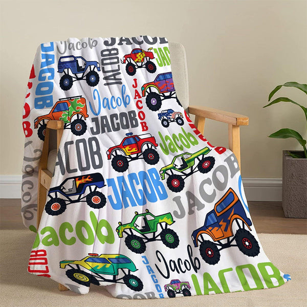 Custom Name Monster Truck Design Flannel Blanket