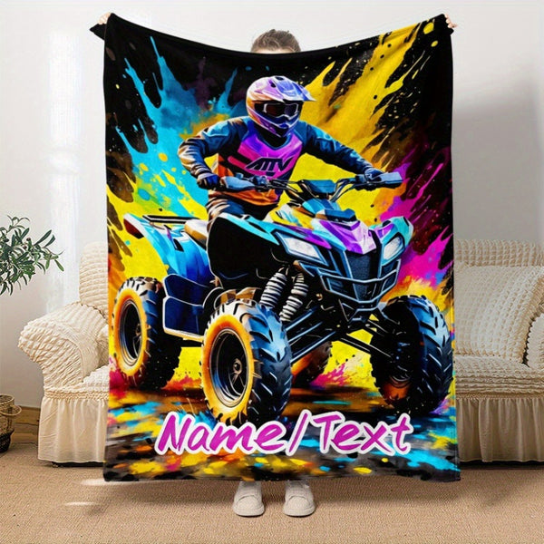 Customizable All-Terrain Vehicle Motorcycle Flannel Throw Blanket
