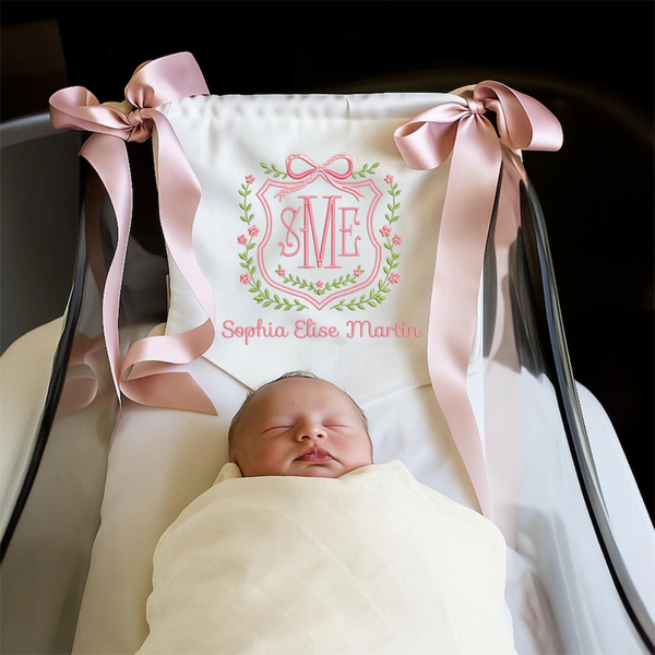 Custom Baby Banner, Welcome Banner with Floral Crest