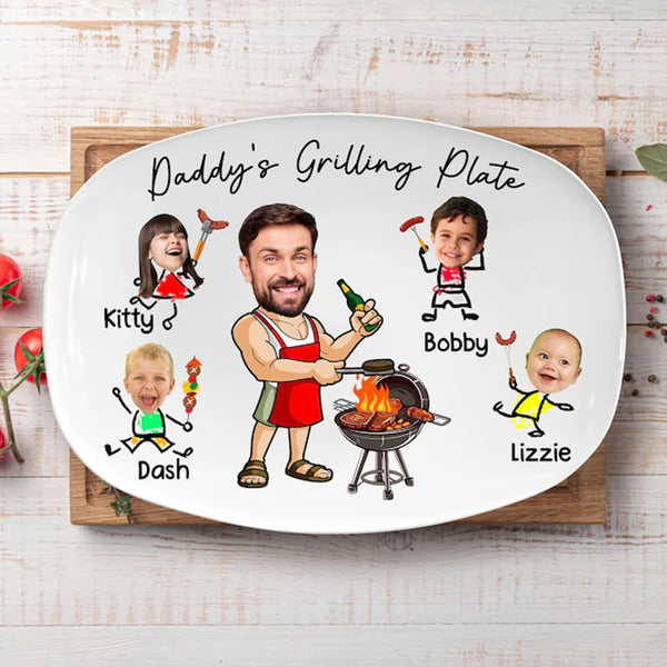 Personalized Face Grilling Platter, Custom Daddy's Grilling Plate with Kids' Names