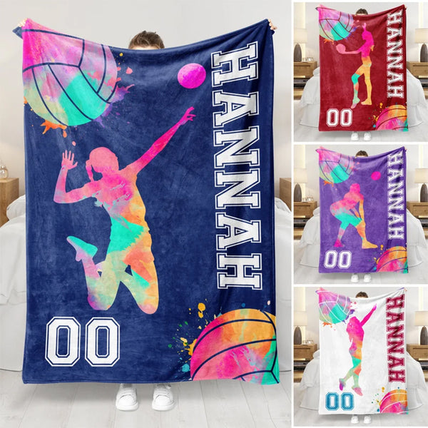 Personalized Volleyball Blanket - Custom Name Watercolor Design Volleyball