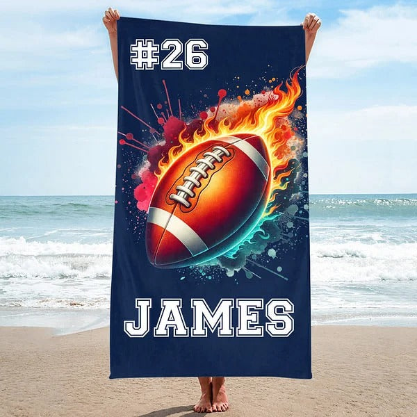 Personalized Flame Basketball Baseball Oversized Quick Dry Beach Towel