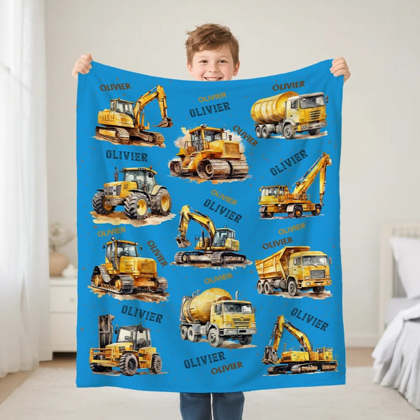 Personalized Construction Trucks Soft Throw Blanket