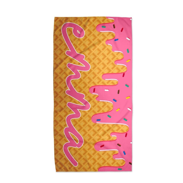 Personalized Ice Cream Drip Beach Towel Birthday Gift For Boys and Girls