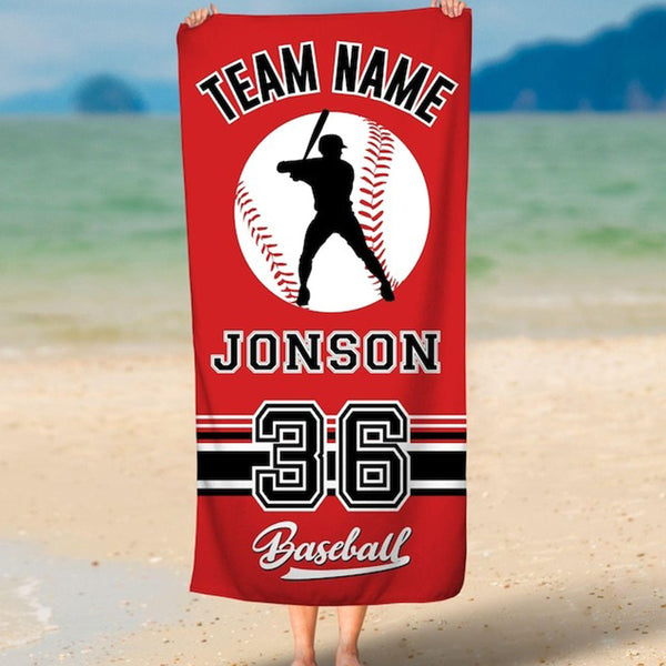 Custom Baseball Team LOGO Beach Towel, Baseball Player Gift