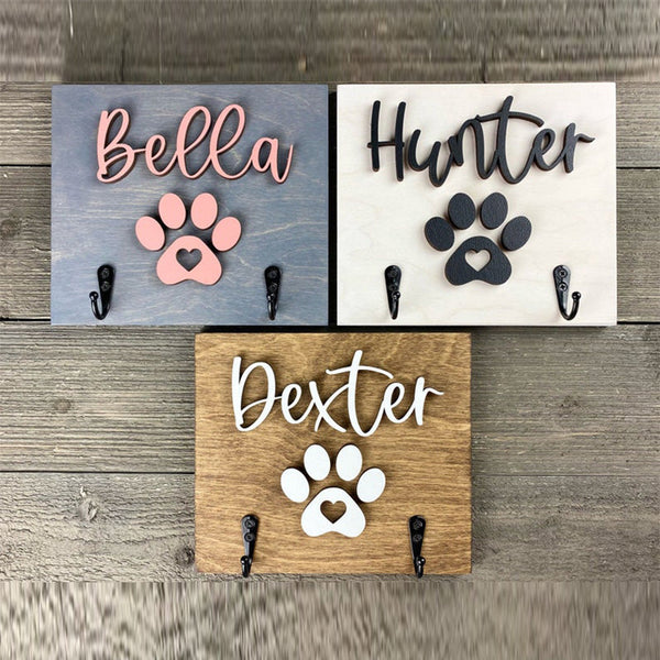 Personalized Dog Paw Print Leash Holder