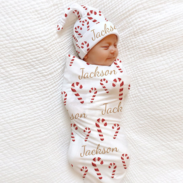 Candy Cane Name Announcement Baby Name Reveal Personalized Baby Blanket