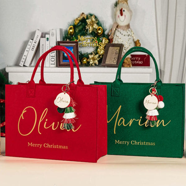 Custom Christmas Gift Bag & Charm,Holiday Gift Bags with Name