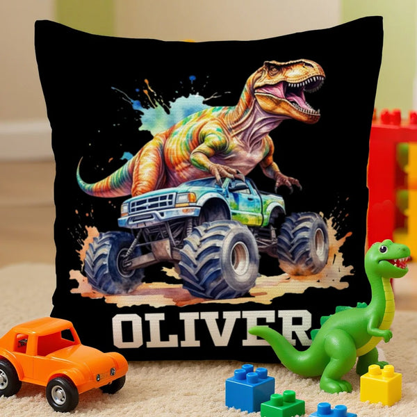 Personalized Dinosaur Truck Soft Throw Pillow