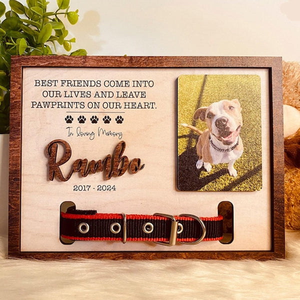 Personalized Dog Memorial Wood Frame With Collar Holder, Dog Memorial Gifts