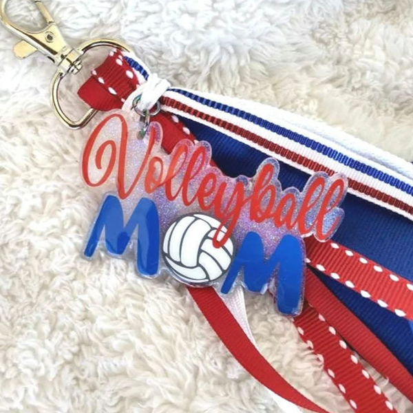 Volleyball Mom Bag Tag/Keychain with Ribbon Tassels