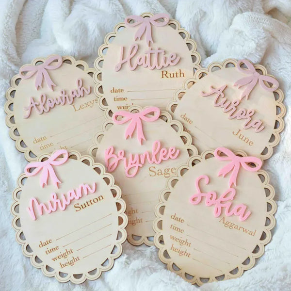 Pink Bow Birth Stat Sign Birth Announcement Sign