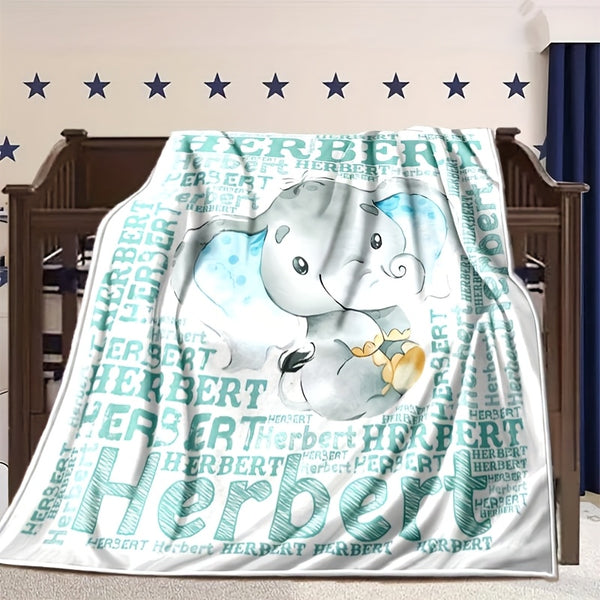 Adorable Smiling Little Elephant Green Full Screen Text Cute Cartoon Creative Name Blanket