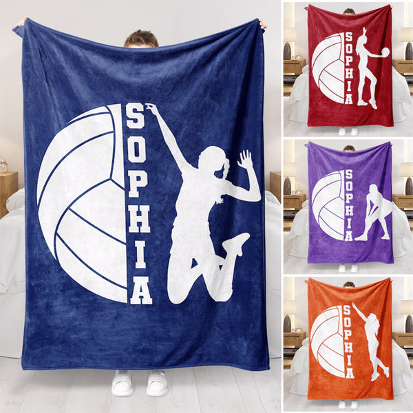 Personalized Volleyball Girl Blanket - Custom Name Volleyball Sherpa Fleece Throw