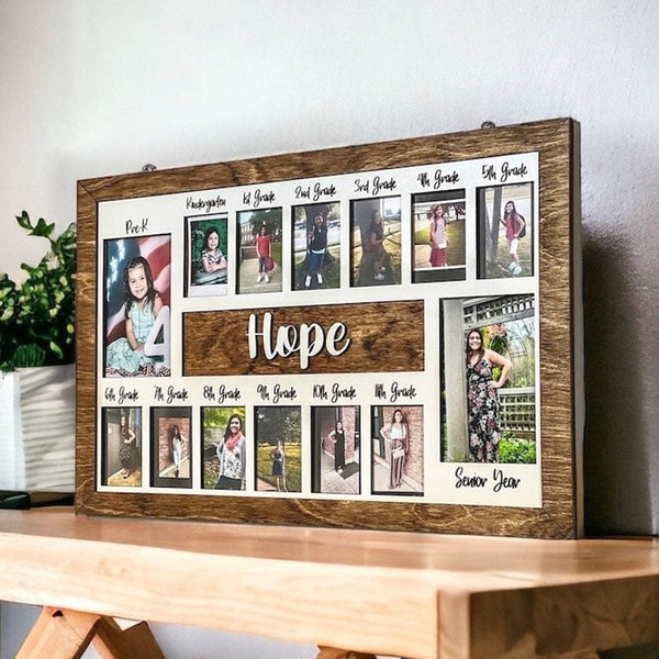 Personalized Photo Display with Raised Lettering Rustic Photo Display Board Back to School