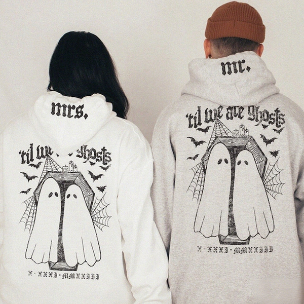 Custom horror couple anniversary gifts matching t-shirts Halloween wedding