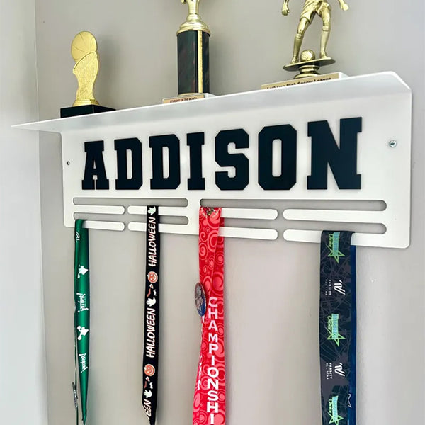 Custom Name Medal Hanger and Trophy Shelf - Medal Holder Custom Text