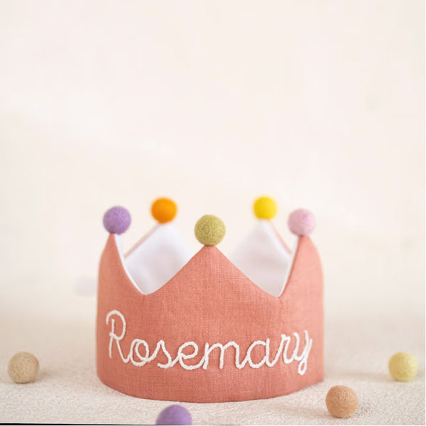 Custom Linen Birthday Crown for Birthday | Personalized Gifts with Hand Embroidered Name