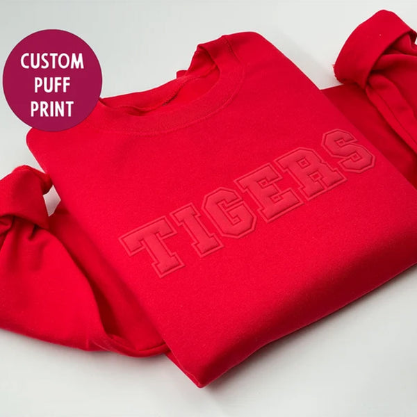 Custom Puff Design Team Name Sweatshirt, Embossed Mascot Sweatshirt