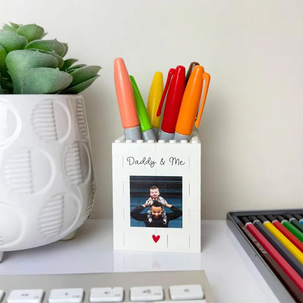 Personalised Daddy & Me Brick Desk Pencil Pot, Gift for Dad