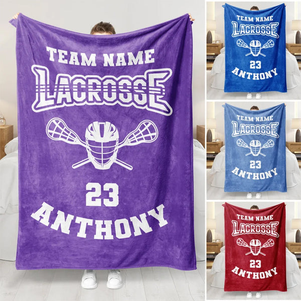 Personalized Lacrosse Blanket - Custom Name, Team Name & Number Fleece Sherpa Throw Blanket